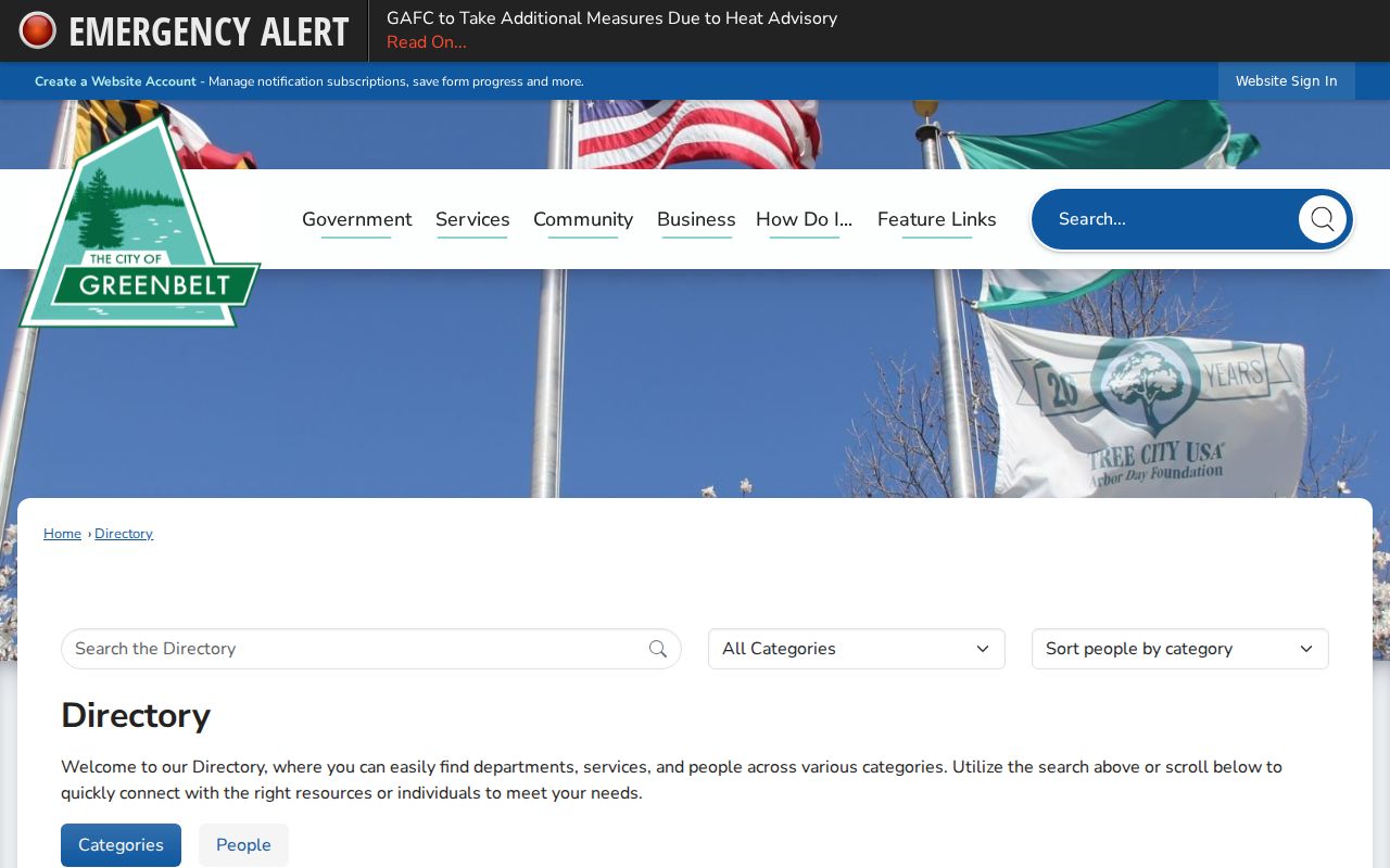 Greenbelt people directories city staff name and category search