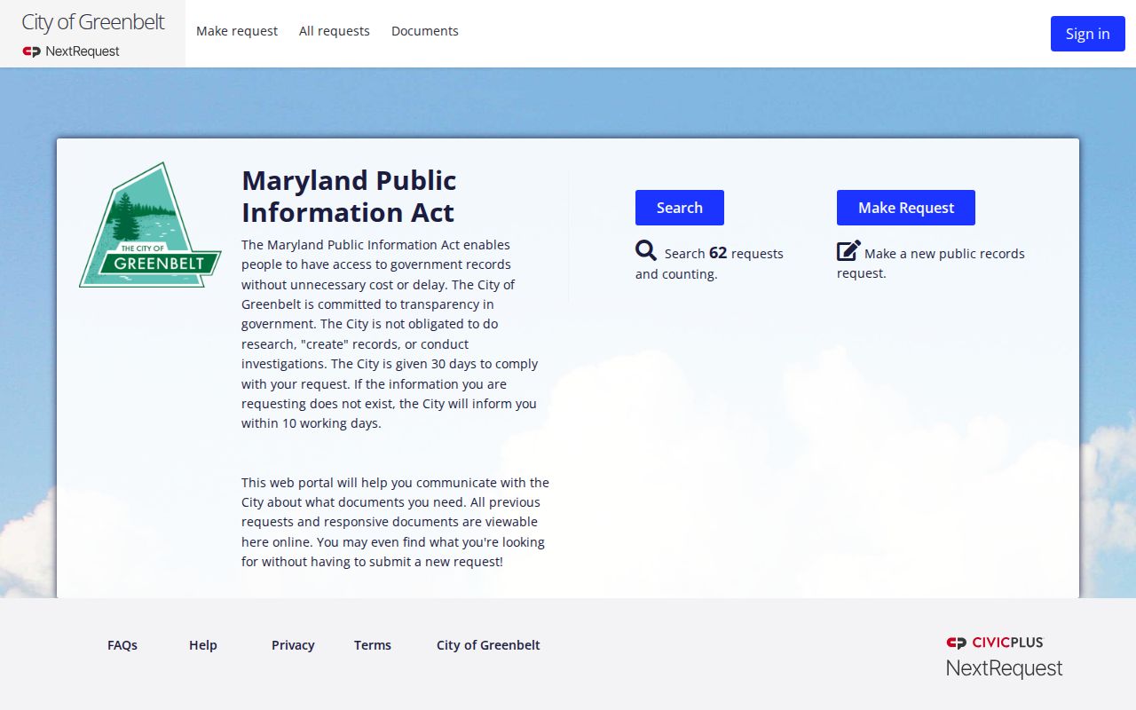 Greenbelt public records request portal